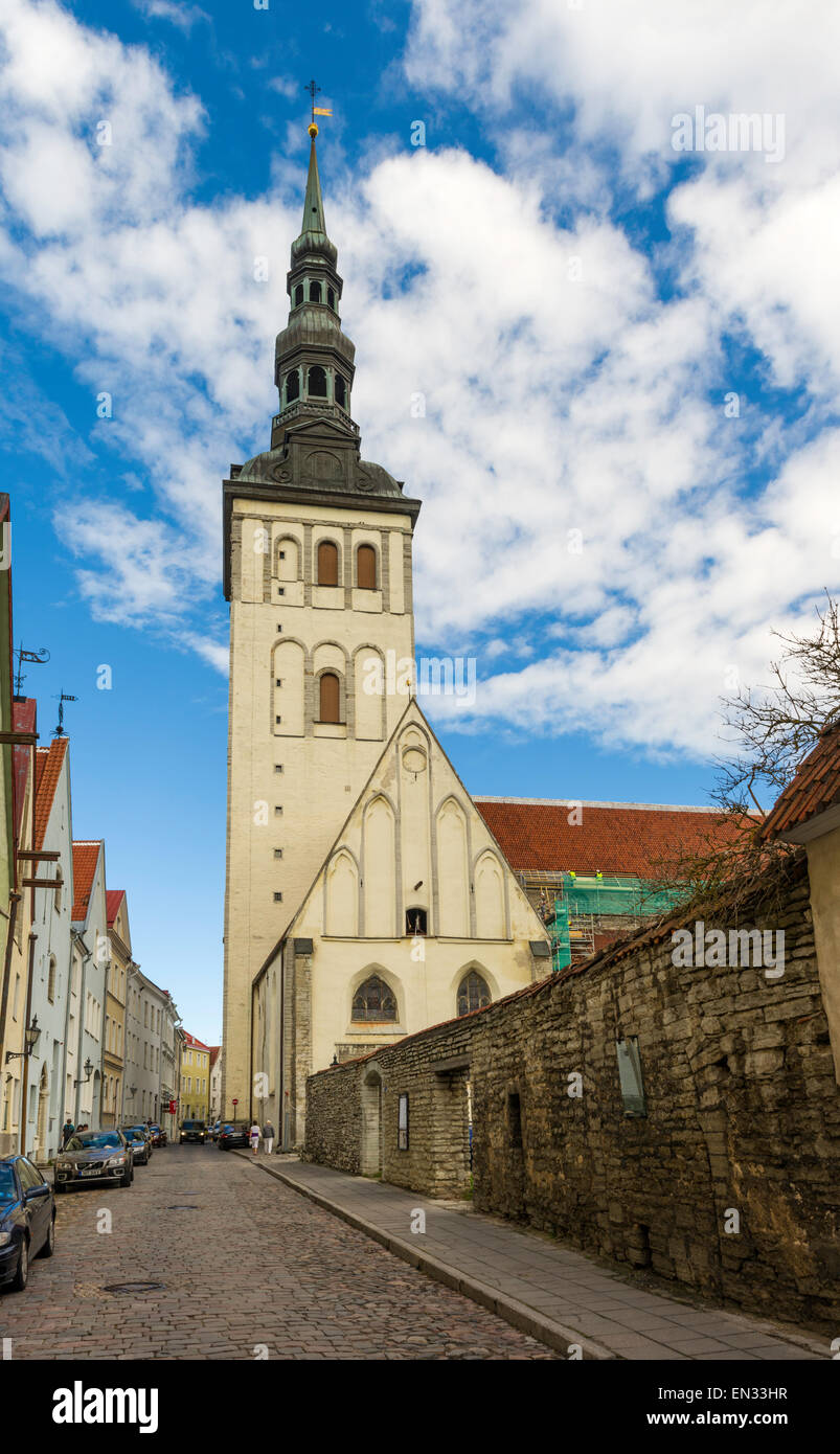 Buildings, including former St. Nicholas Church, in Rüütli tänav (Knight Street), Tallinn, Estonia. Stock Photo