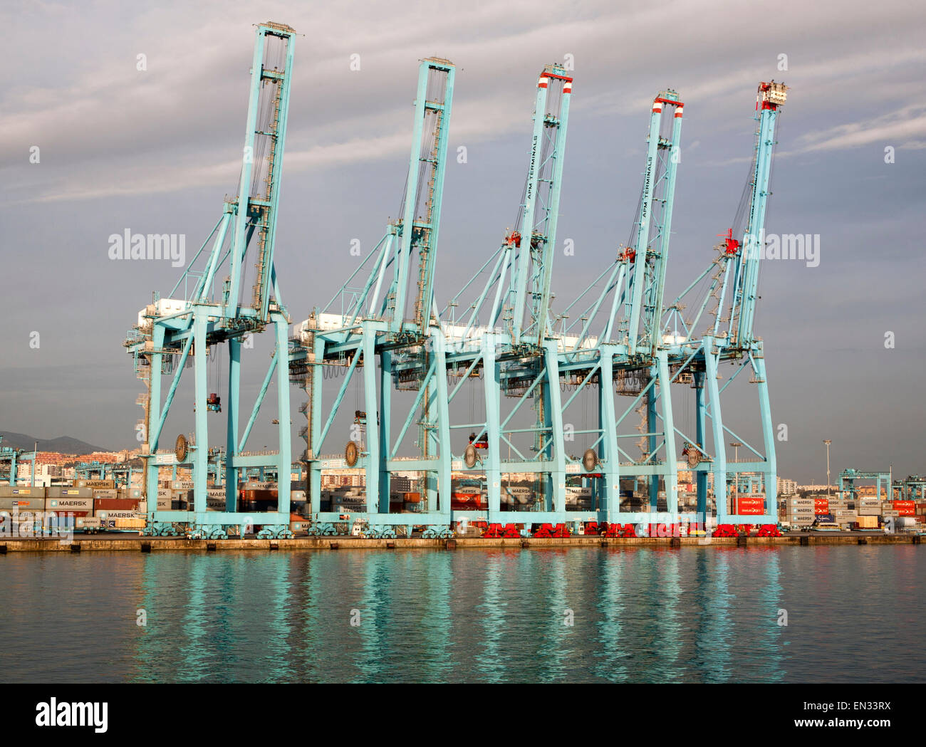 Large cranes APM Terminals container ship port at Algeciras Cadiz