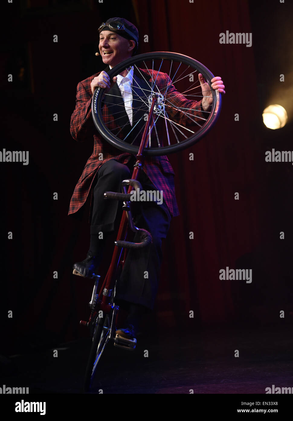 Duesseldorf, Germany. 23rd Apr, 2015. Artist Justin Case performs on ...