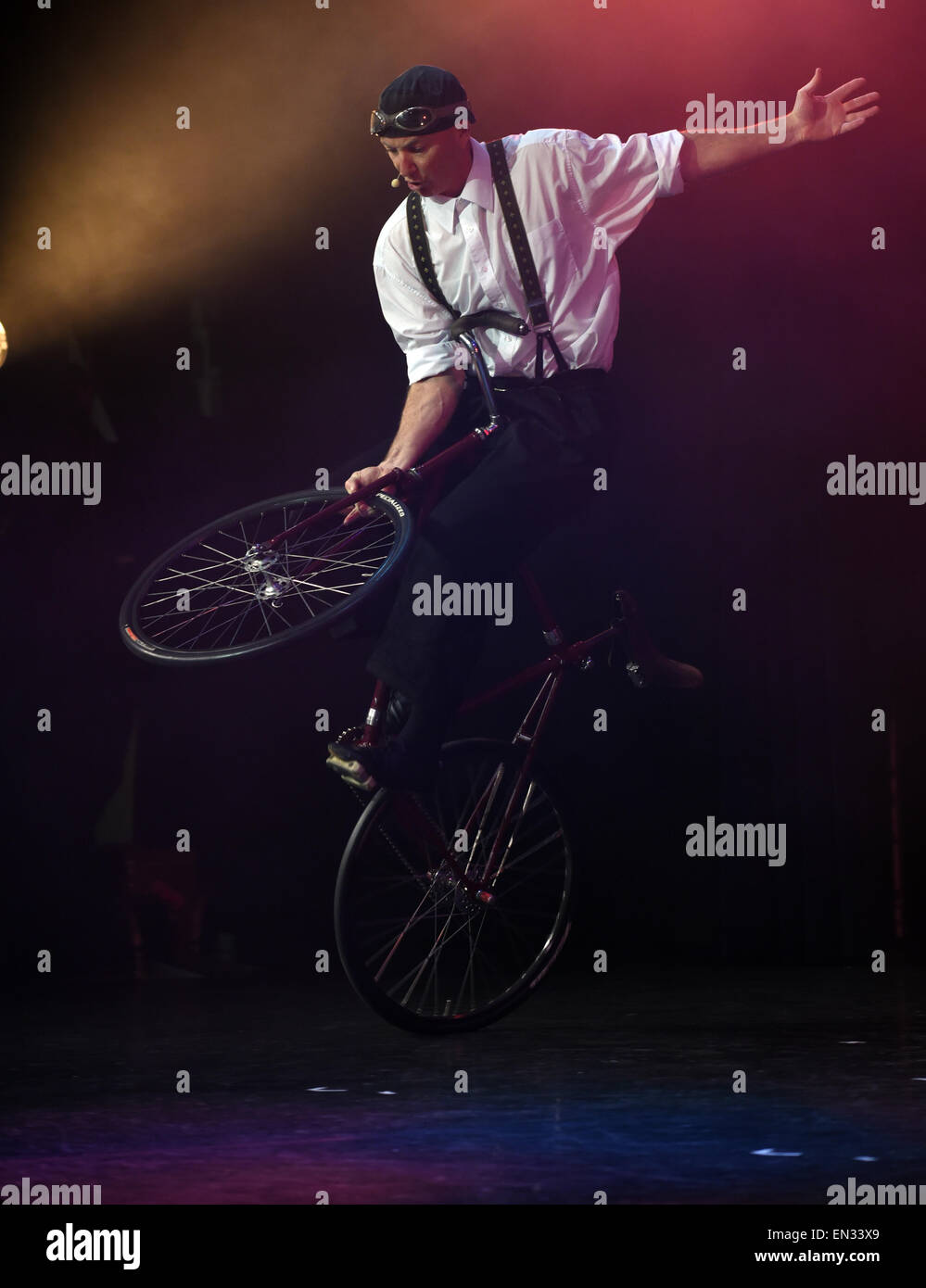 Duesseldorf, Germany. 23rd Apr, 2015. Artist Justin Case performs on ...