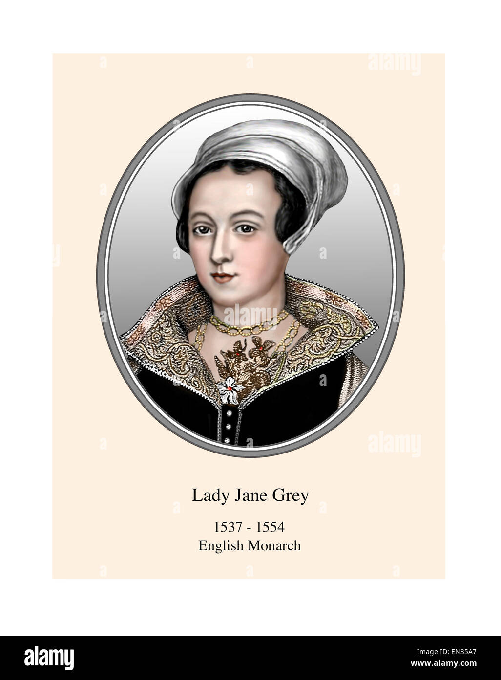 Lady Jane Grey English Monarch 9 Day Queen Portrait Modern Illustration Stock Photo