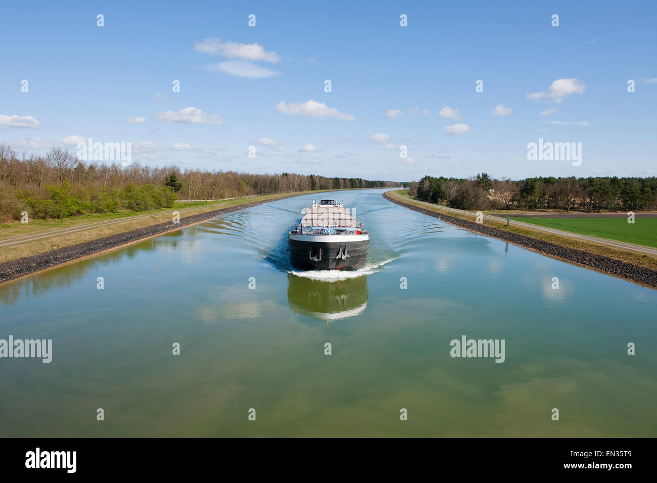 Cargo ship on the federal waterway Elbe Lateral Canal, near Stüde, Lower Saxony, Germany Stock Photo