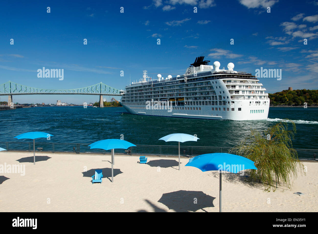 The World cruise ship setting sail from the Port of Montreal, Montreal