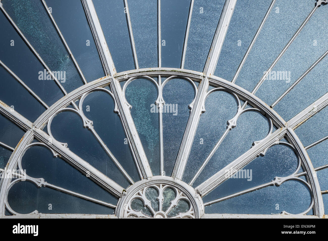 Fanshaped cast iron window of the Buxton Midland Railway designed by