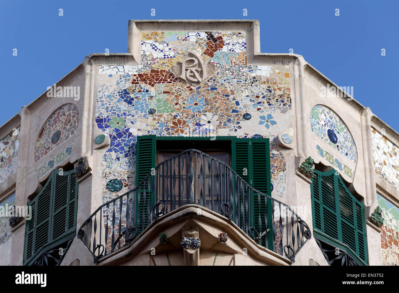 Can Rei, house with mosaic façade, Catalan Art Nouveau, Palma de Majorca, Majorca, Balearic Islands, Spain Stock Photo
