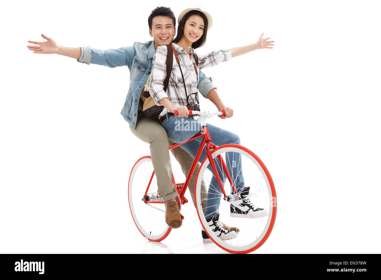 Young couples to travel by bicycle Stock Photo