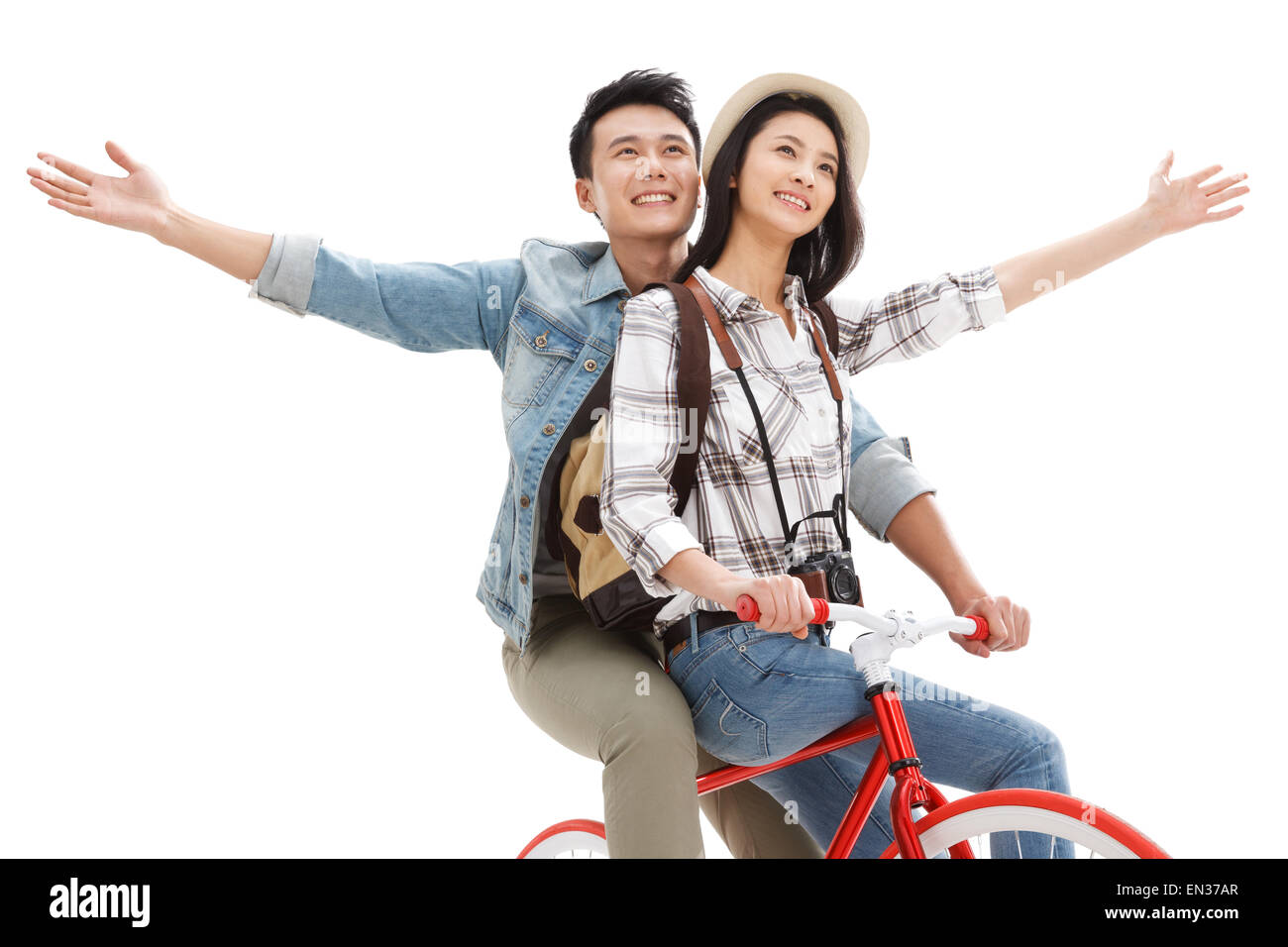 Young couples to travel by bicycle Stock Photo