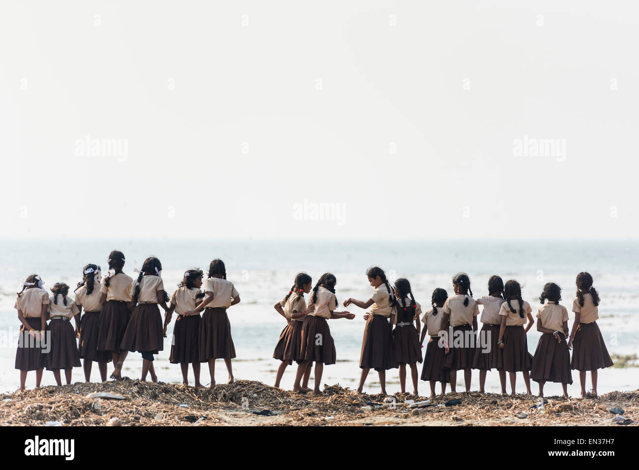Girl school class in school uniforms at the beach, Fort Kochi, Kerala, India Stock Photo Alamy