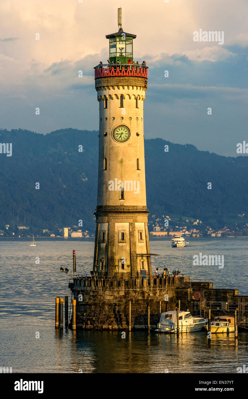 New lighthouse, harbor, Lake Constance, Lindau, Swabia, Bavaria, Germany Stock Photo