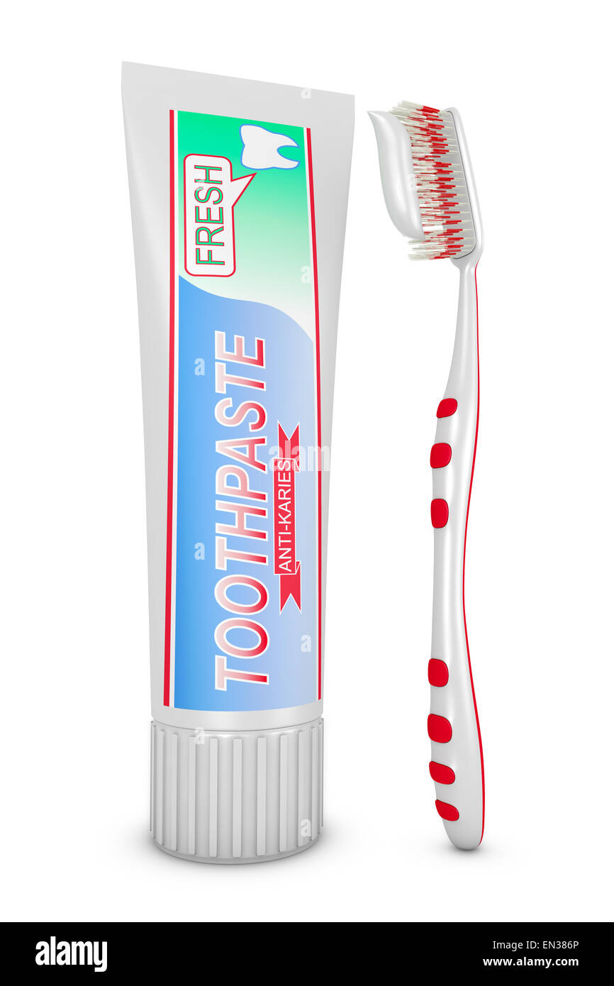 toothbrushes near the a tube of toothpaste Stock Photo Alamy