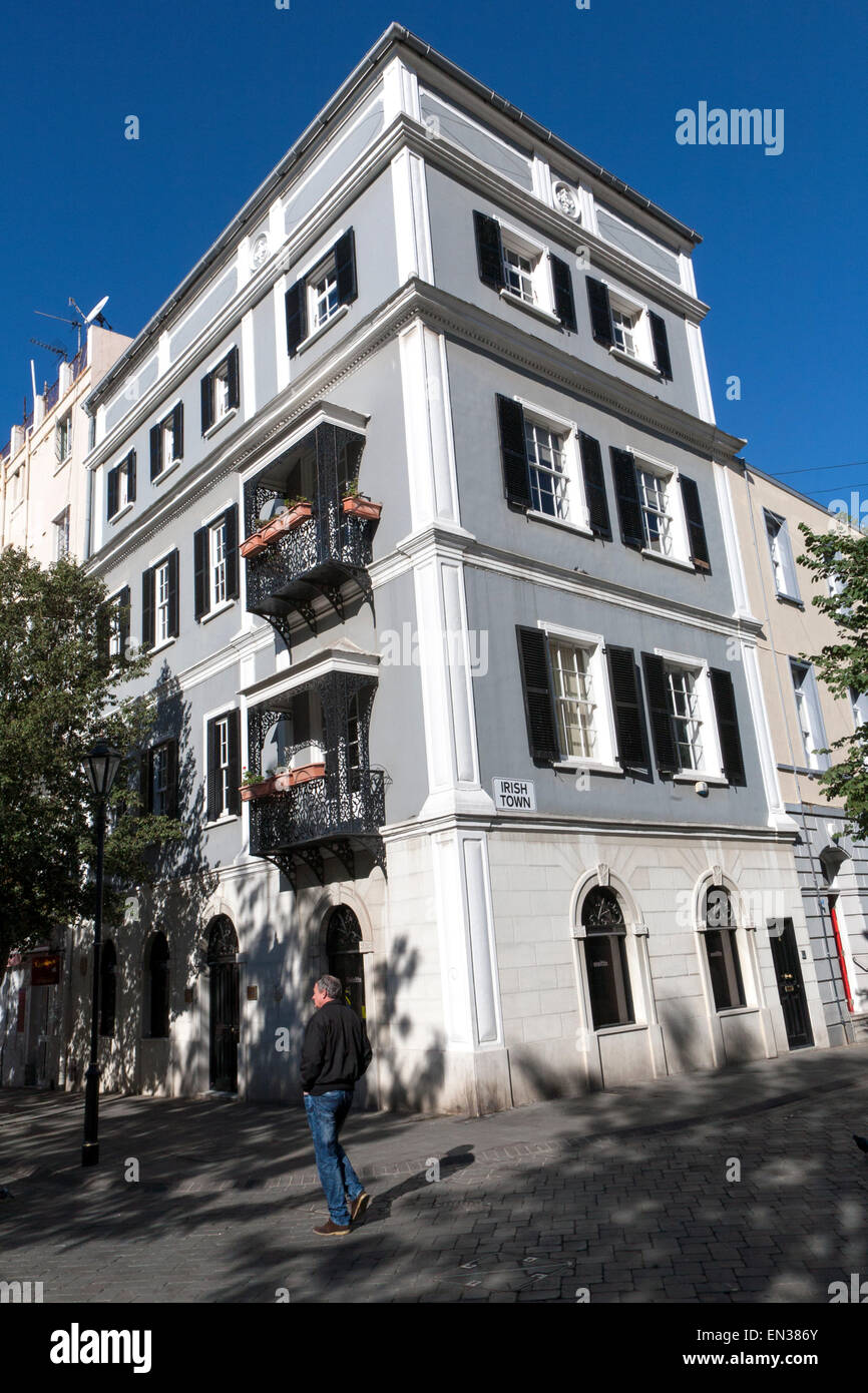 Historic buildings in Irish Town area, Gibraltar, British terroritory in southern Europe Stock Photo