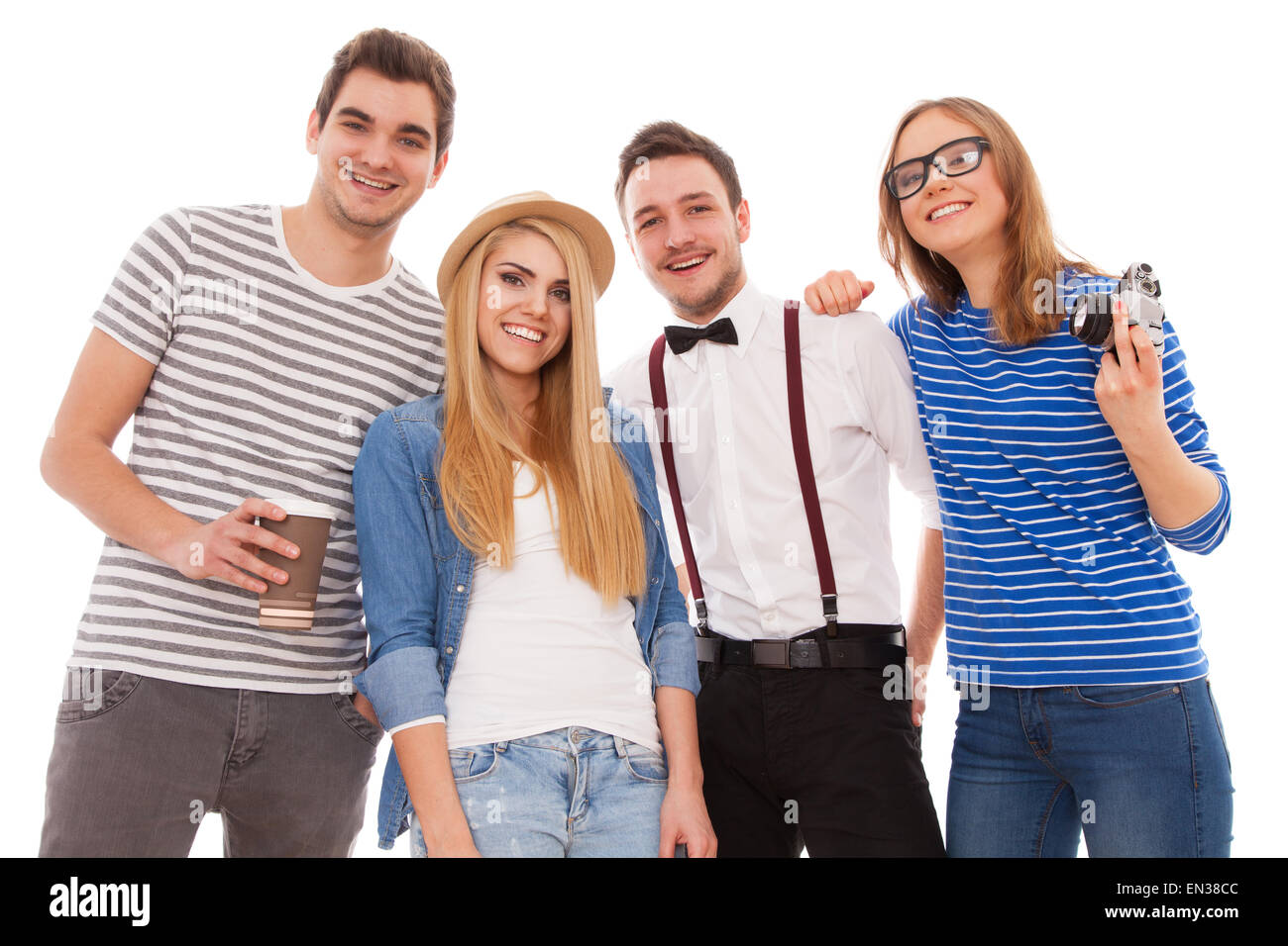 Four stylish young people on white background Stock Photo