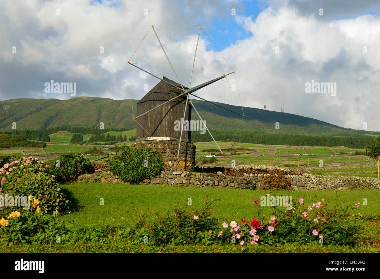 Windmill, Doze Ribeiras, Terceira, Azores, Portugal Stock Photo