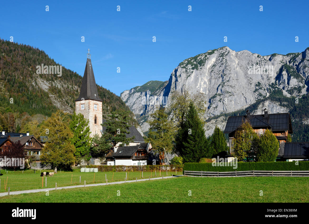 Church in Altaussee, Fischerndorf Viertel, Ausseerland, Styrian Salzkammergut, Styria, Austria Stock Photo