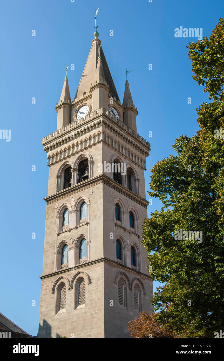 Back view of the Bell Tower of the Cathedral of Messina in Sicily, Italy Stock Photo