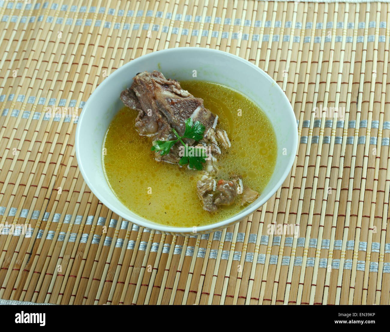 kelle-paca - liquid hot dish, soup, common in Azerbaijan, Iran and Turkey. Stock Photo