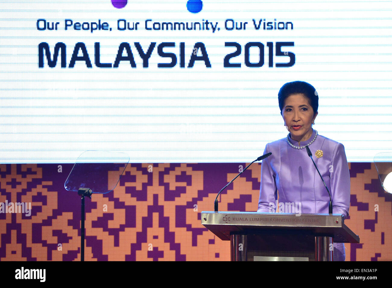 Kuala Lumpur, Malaysia. 27th Apr, 2015. Naraporn, wife of Thailand's Prime Minister Prayuth Chan-ocha, speaks at the "Empowerment through Social Business" forum during the 26th ASEAN Summit in Kuala Lumpur, Malaysia, April 27, 2015. Credit:  Chong Voon Chung/Xinhua/Alamy Live News Stock Photo