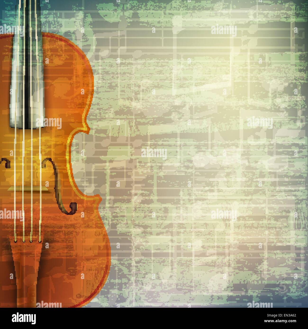 abstract grunge green cracked music symbols vintage background with violin Stock Vector