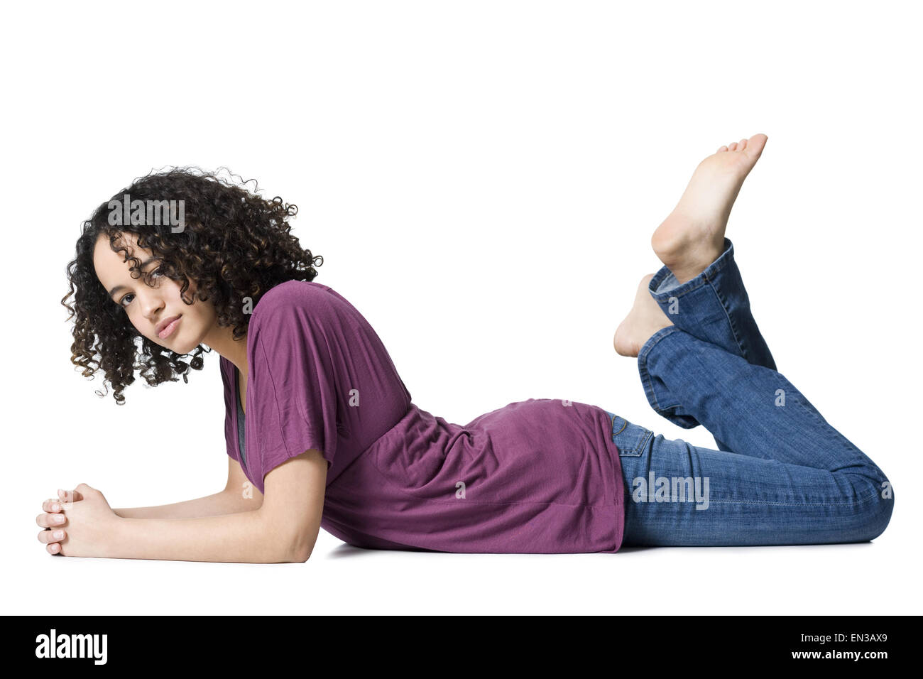 Young Woman Lying Down Facing Camera Cut Out Stock Images And Pictures