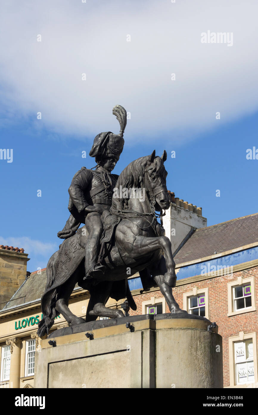 The 1861 statue of  Charles William Vane, the 3rd Marquess of Londonderry, in the Market Place, Durham. Stock Photo