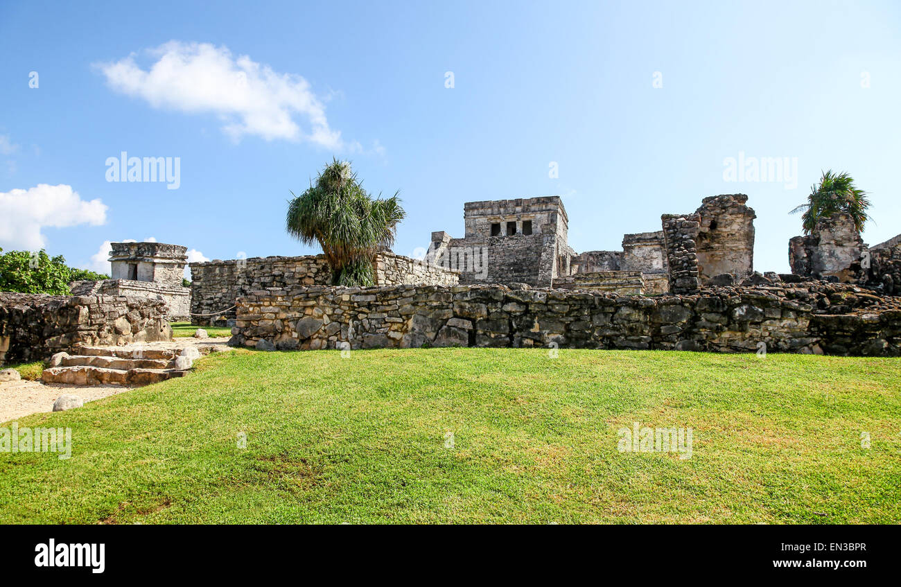 Tulum, ruins the site of a Maya Mayan ancient civilization walled city on the Yucatán Peninsula, Quintana Roo, Mexico Stock Photo