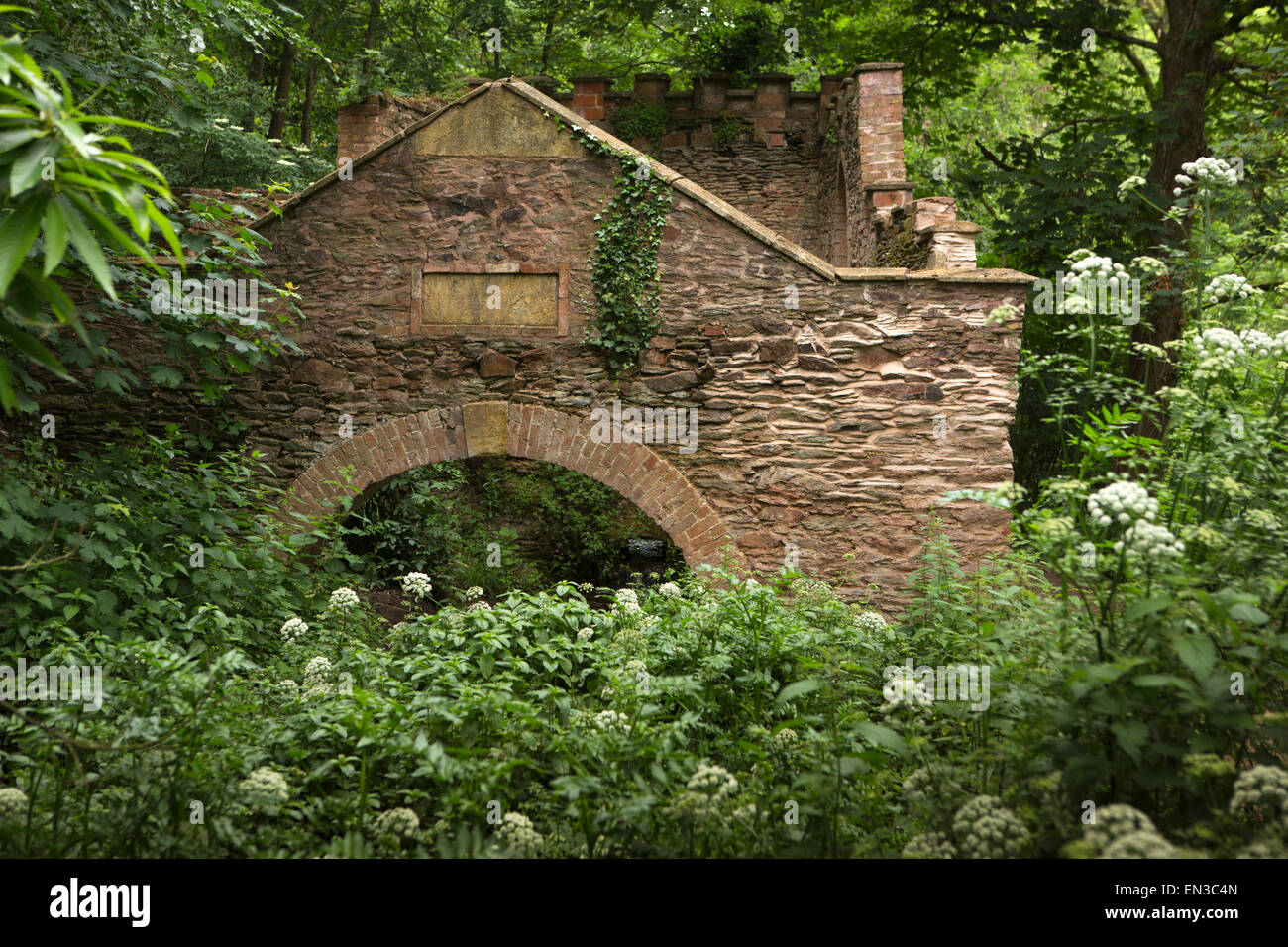 UK, England, Somerset, Broomfield, Fyne Court, ruins of old boathouse Stock Photo