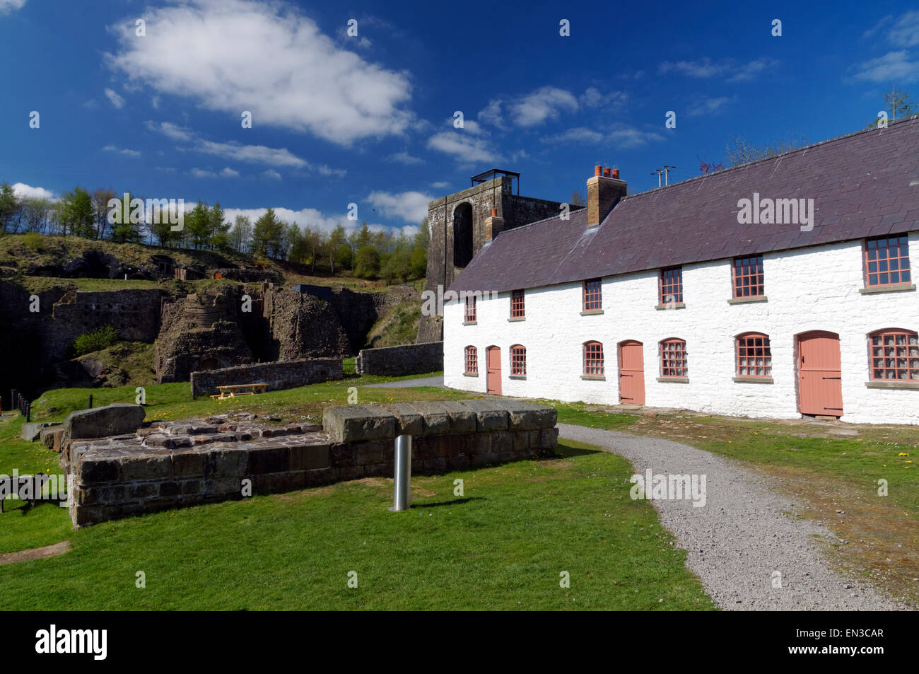 Workers Cottages, Blaenavon Ironworks part of the UNESCO World  Heritage Site, Blaenavon, South Wales Valleys, Wales, UK. Stock Photo