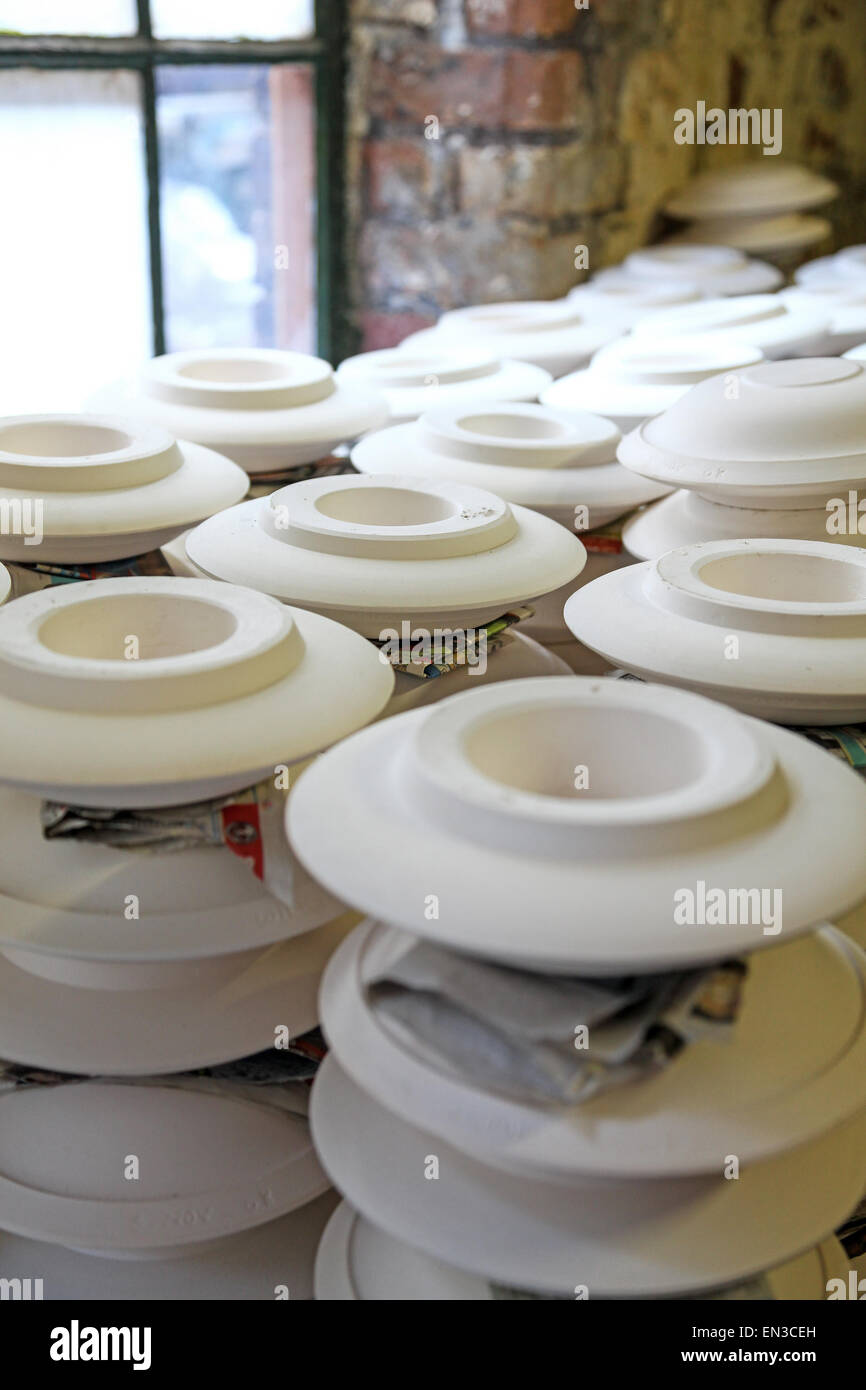 racks or stacks of pottery at the Burleigh Middleport pottery factory