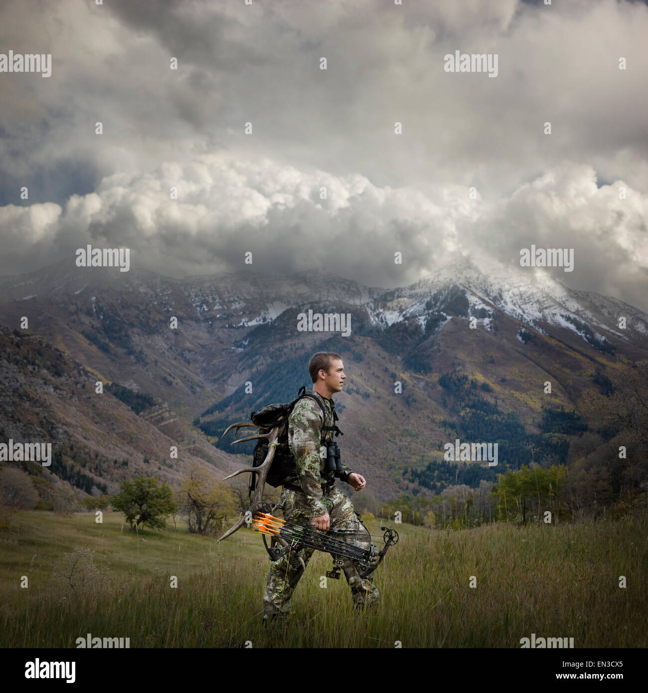 man hunting in the wilderness Stock Photo