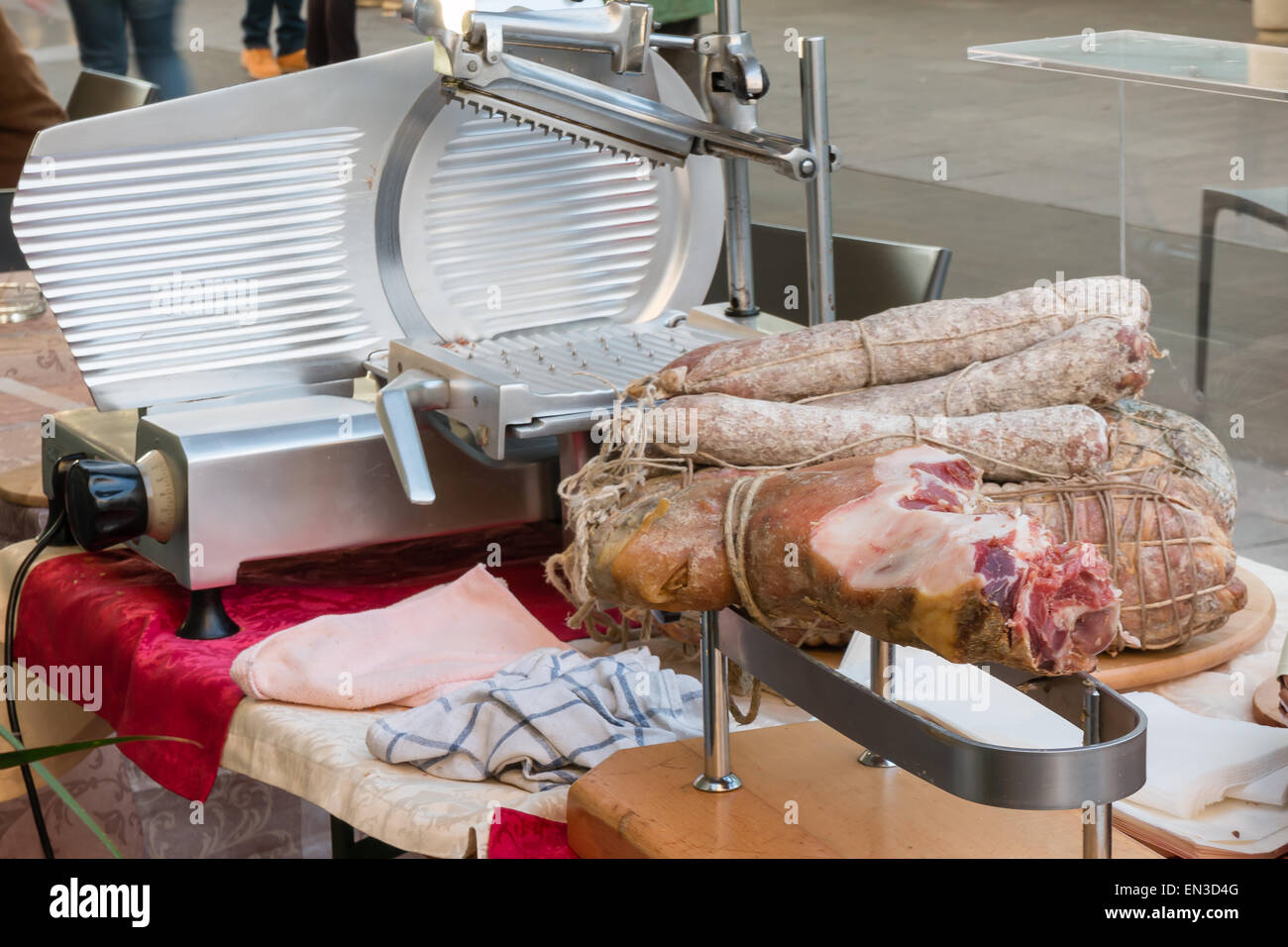 Salami and ham slicer on the sidewalk hi-res stock photography and images -  Alamy