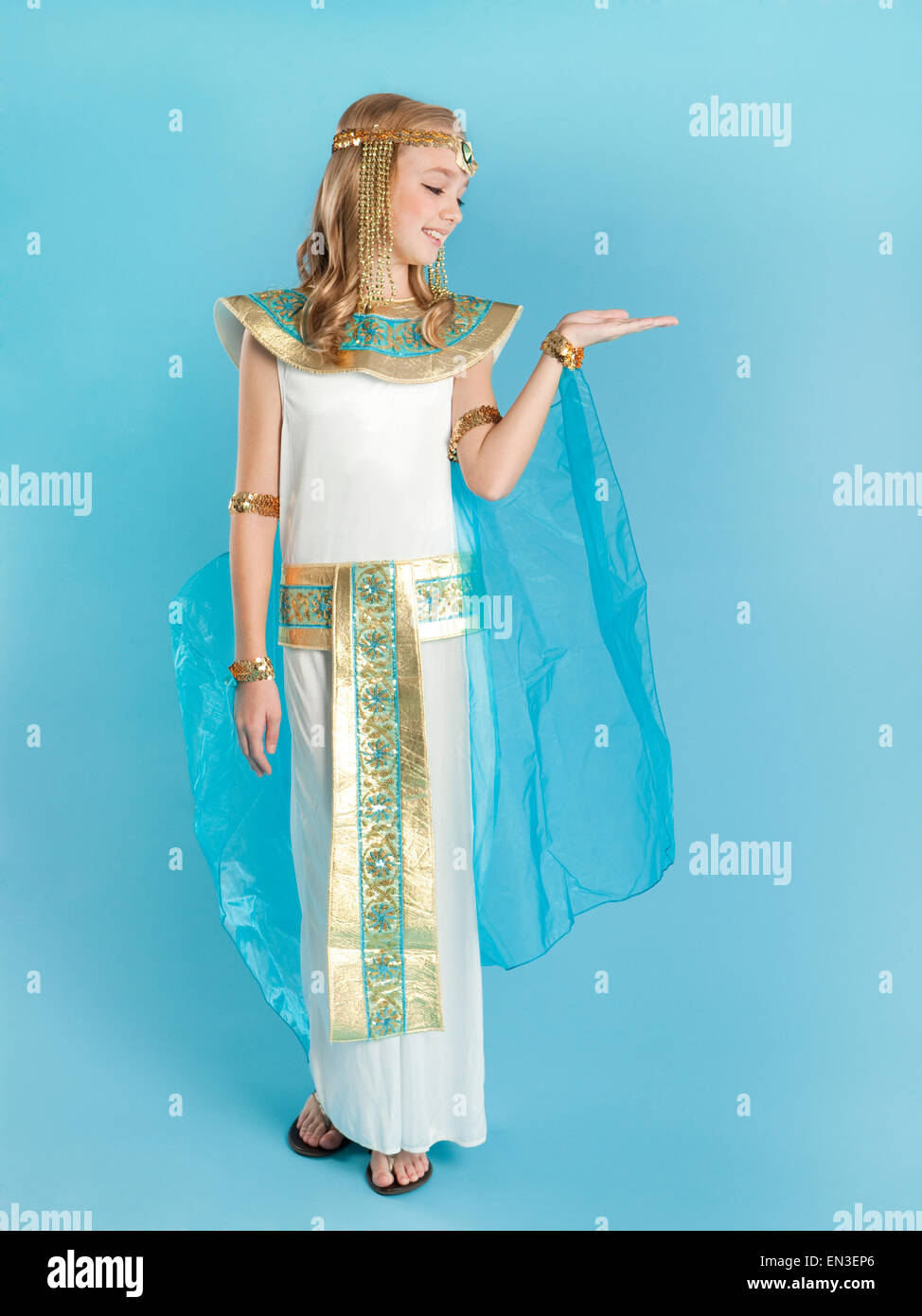 Girl (10-11) in Cleopatra costume for Halloween Stock Photo
