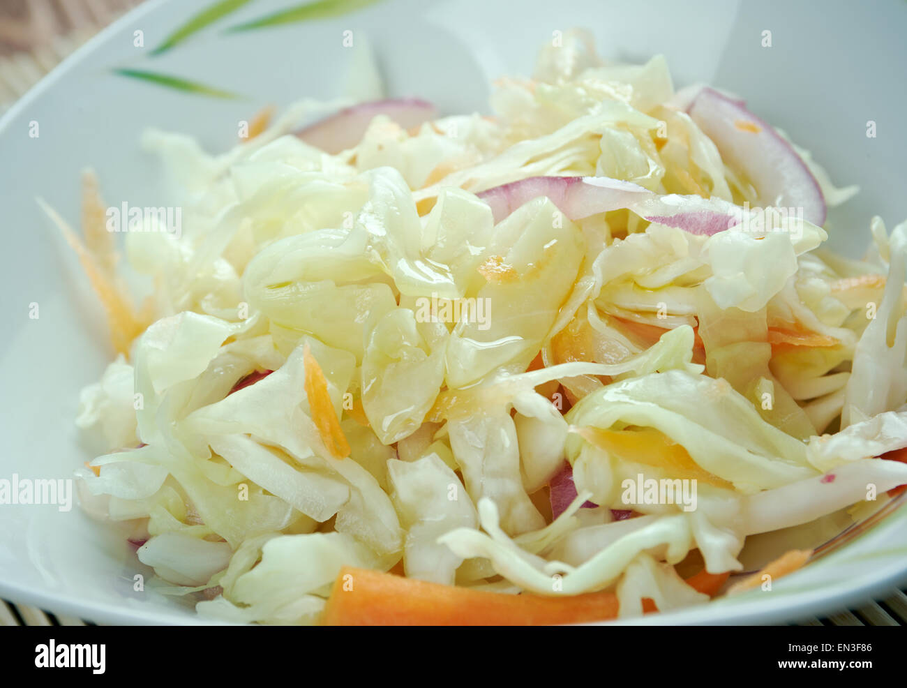 Curtido - lightly fermented cabbage relish. typical in Salvadoran cuisine and  Central American countries.made with cabbage, oni Stock Photo
