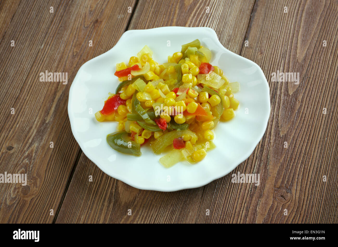 Homemade Canned Pickled Corn relish Stock Photo
