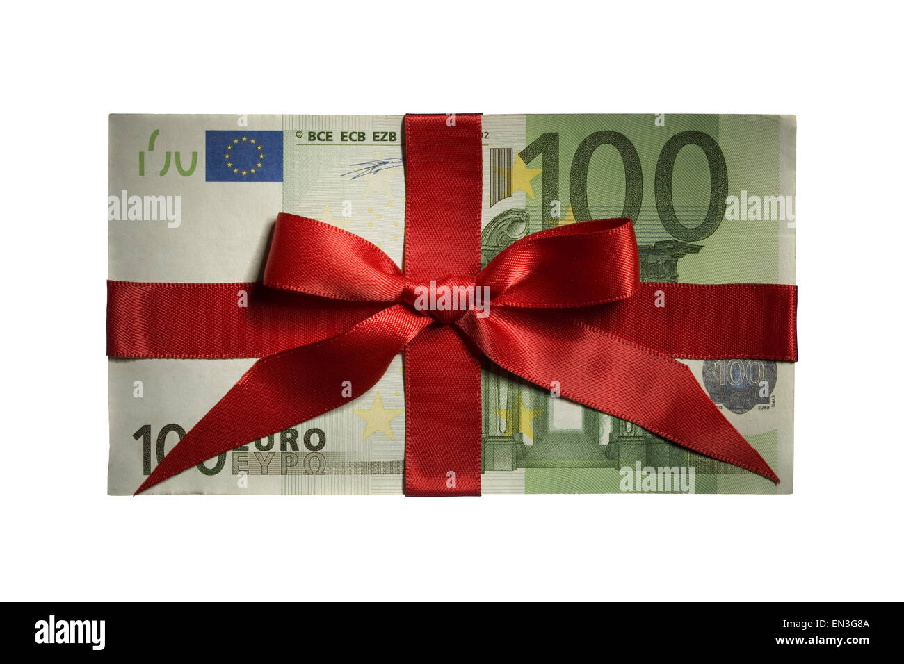 One hundred Euro banknote with red ribbon Stock Photo - Alamy