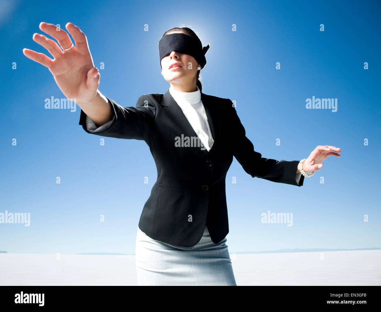 Blindfolded Woman Holding Out Her Hands Stock Photo - Download Image Now -  Adult, Adults Only, Blindfold - iStock