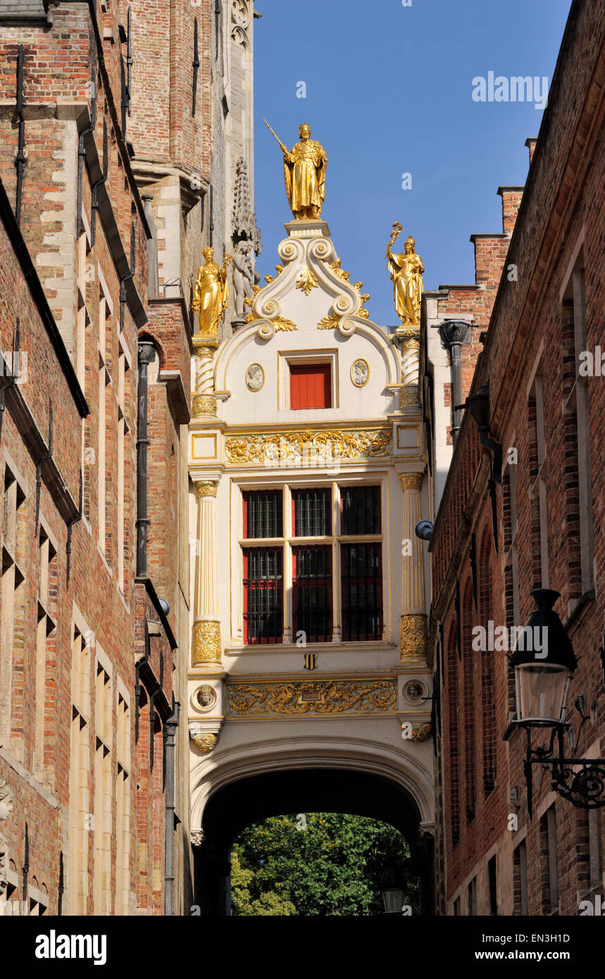 belgium, bruges, town hall, brugse vrije, blinde ezelstraat passageway Stock Photo
