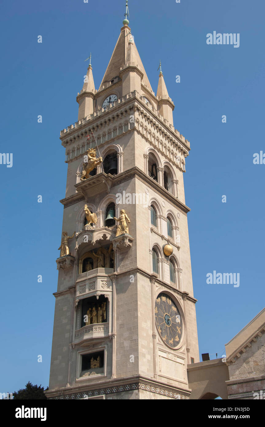 Bell Tower and Astronomical Clock in Messina Stock Photo