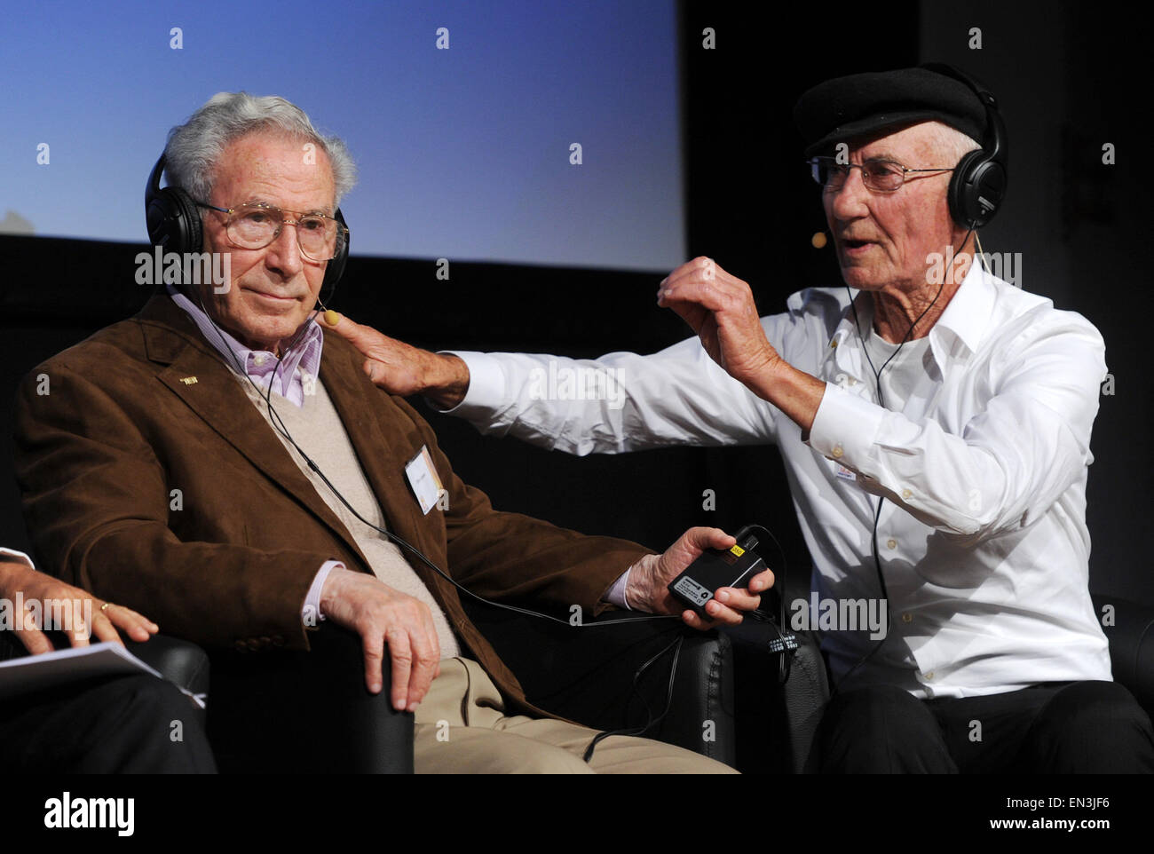 Former prisoner of the concentration camp Dachau, Ben Lesser (L), and ...