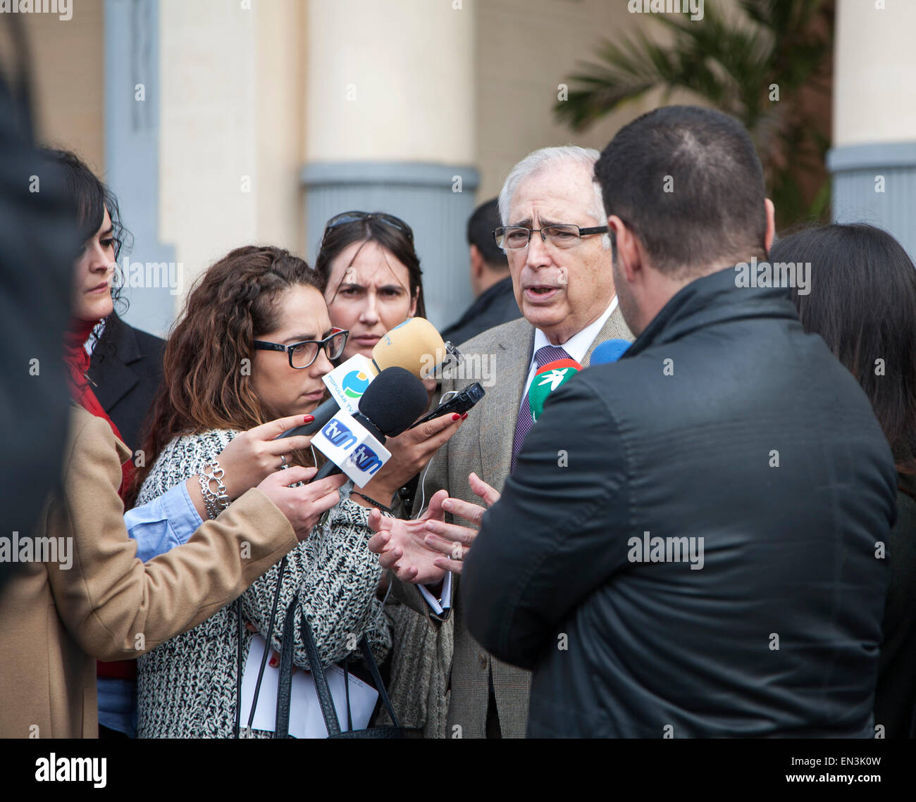 Press interview Imbroda Ortiz president of the autonomous city state of Melilla, a Spanish exclave in north Africa, Stock Photo