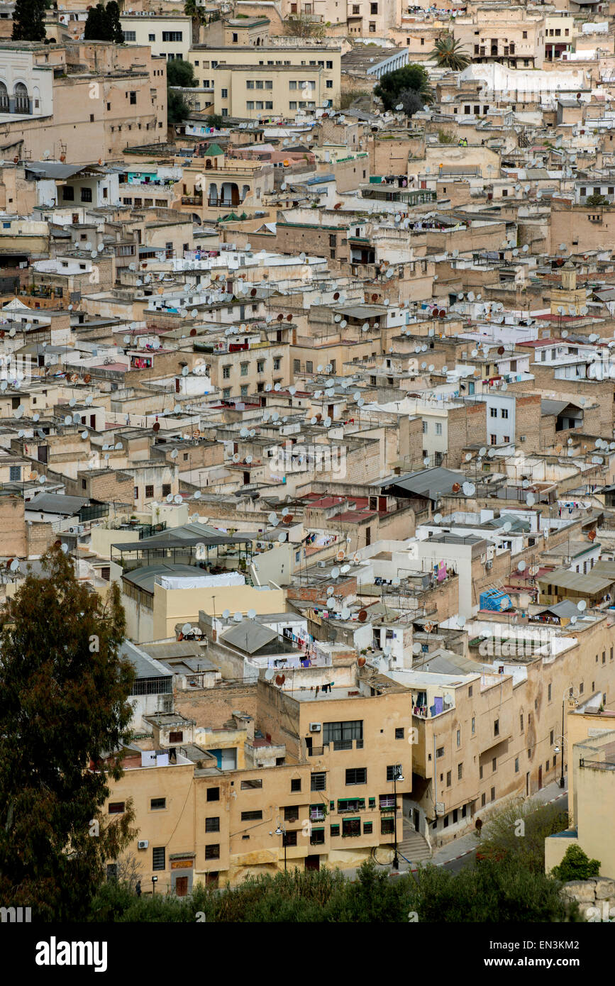 Medina in Fes, Moroco.  UNESCO World Heritage Site.  Over 9,000 alleyways and walking streets, and no cars allowed. Stock Photo