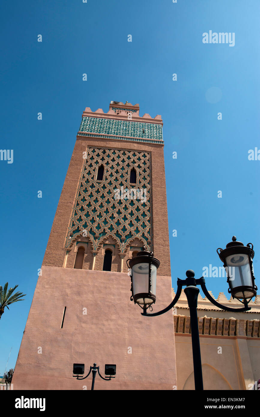 Koutoubia Mosque or Kutubiyya Mosque, Marrakech, Morocco.  Made of sandstone.  Largest mosque in Marrakech. Stock Photo