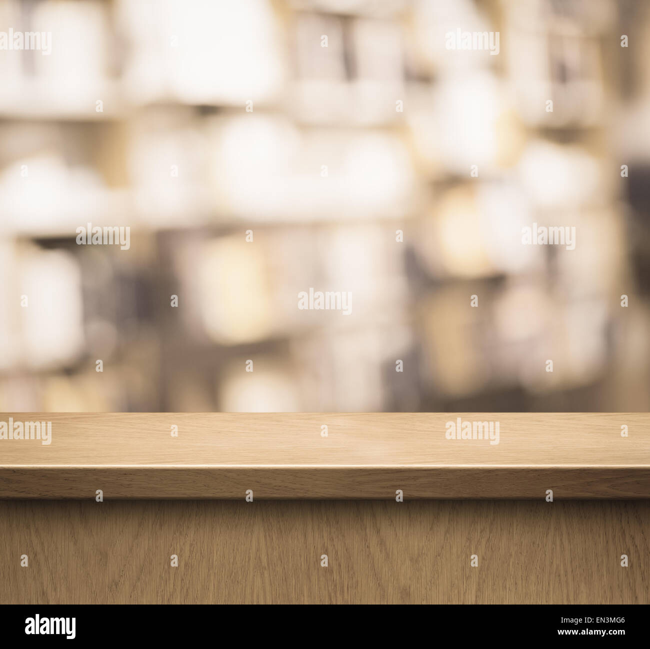 wood counter or reception desk in book shop or library Stock Photo