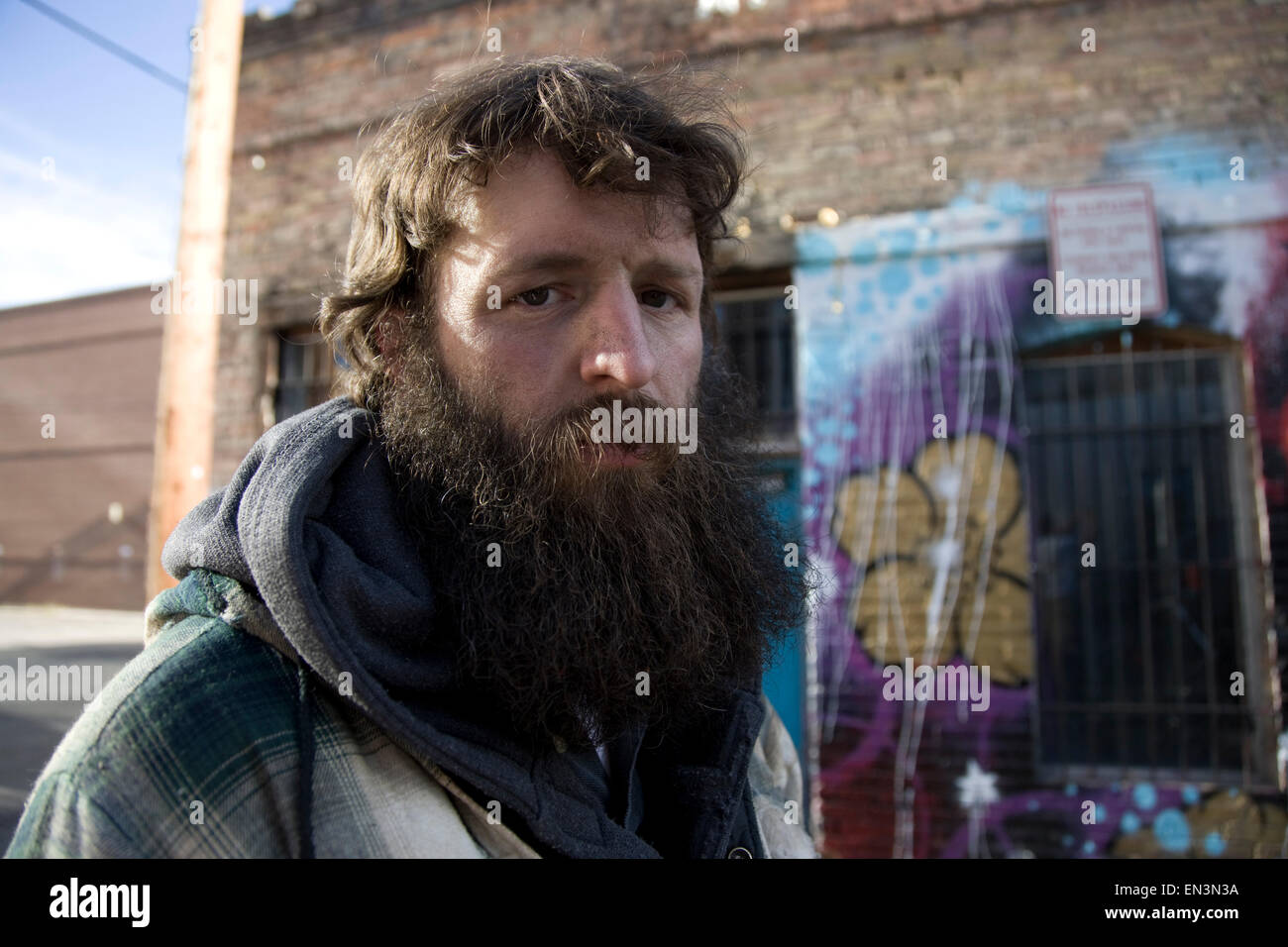 USA, Utah, Satl Lake City, portrait of homeless man Stock Photo