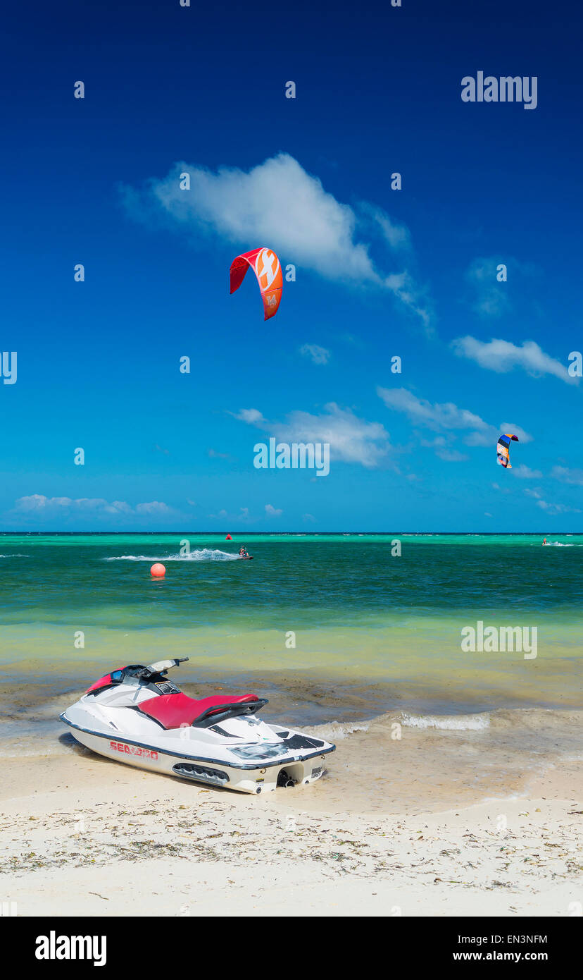 jet ski and kite surf water sports in bolabog beach boracay philippines Stock Photo