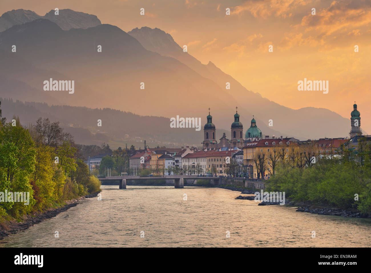 Innsbruck. Image of Innsbruck, Austria during dramatic sunrise. Stock Photo