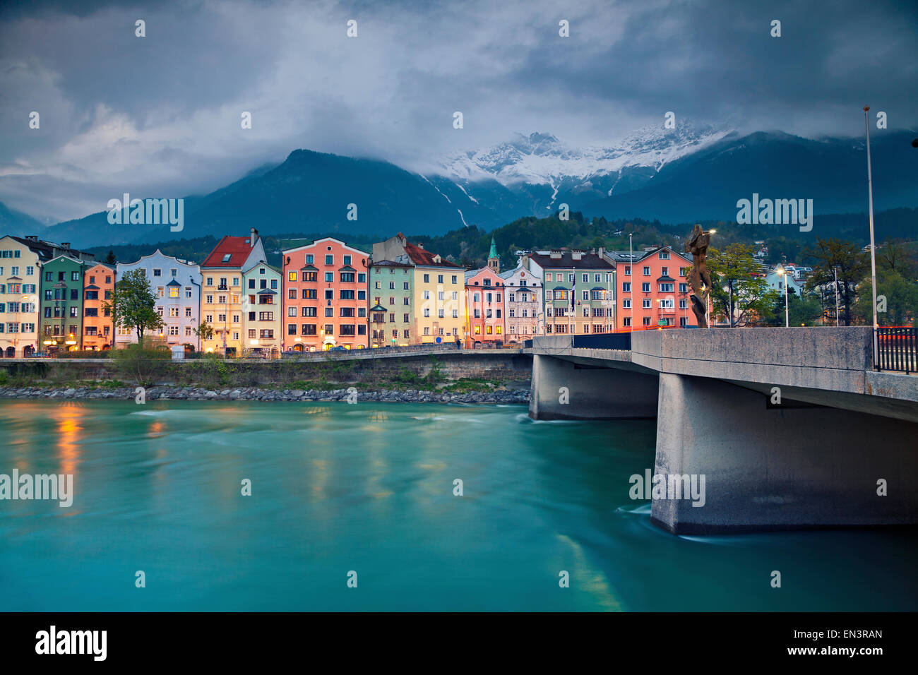 Innsbruck. Image of Innsbruck, Austria during twilight with European Alps in the background. Stock Photo
