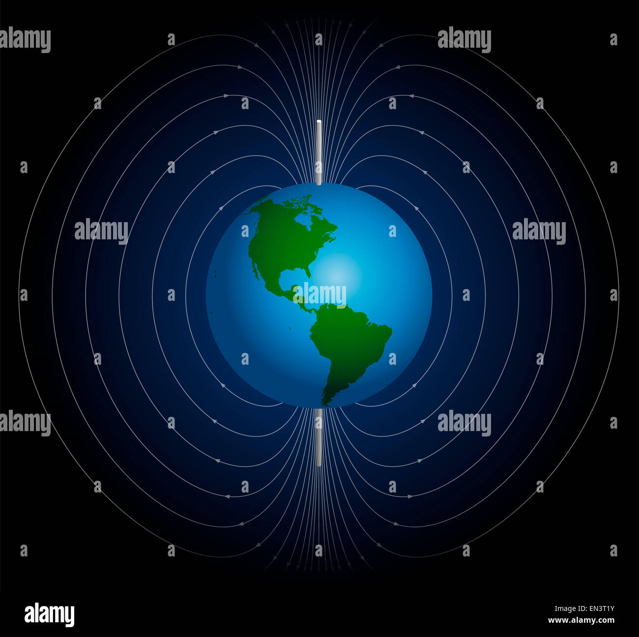 Terrestrial magnetic field around planet earth. Stock Photo