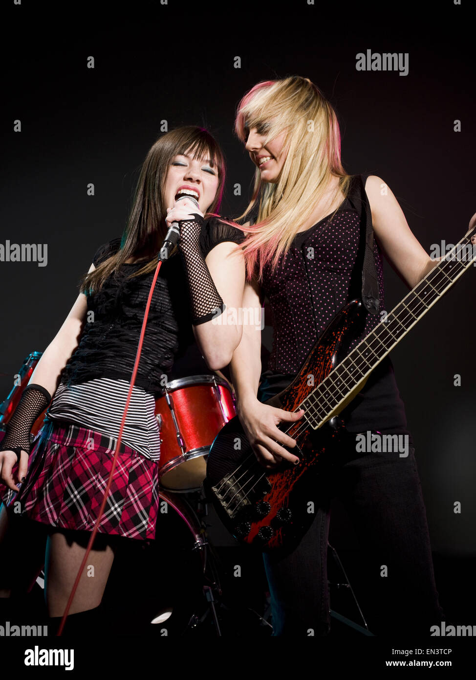 two girls in a rock band Stock Photo