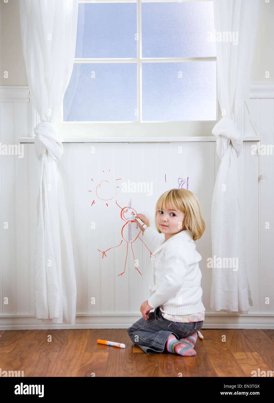 child drawing on the wall Stock Photo Alamy