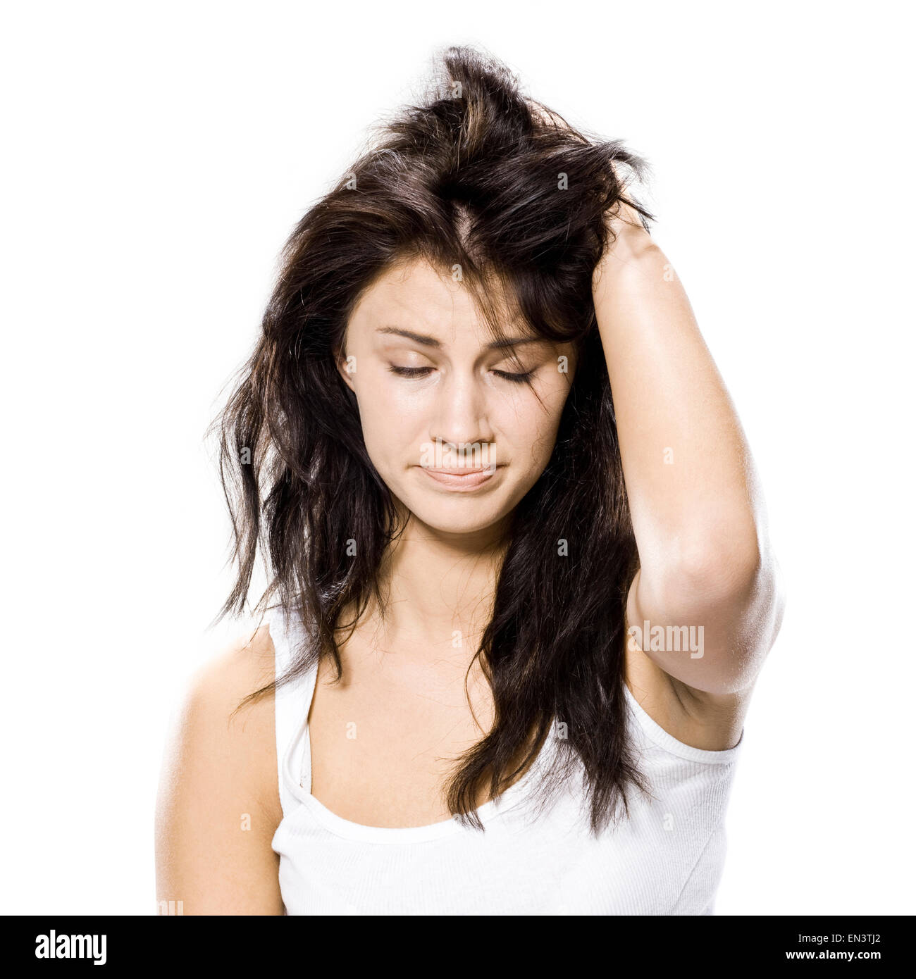 Woman messy hair tired Cut Out Stock Images & Pictures Alamy